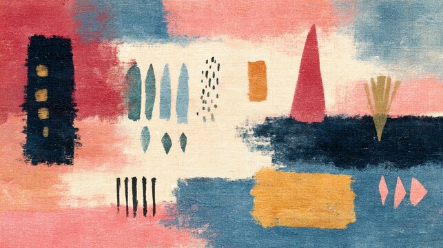 Abstract handwoven textile pattern in pink and navy bohemian sty