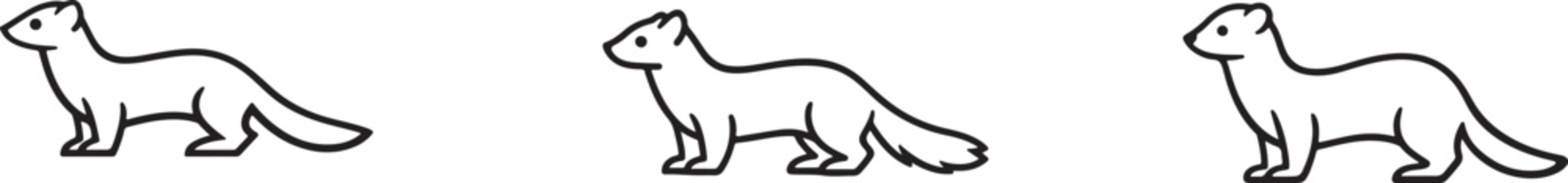 Ferret icon set with weasel and marten vector illustrations in clean, scalable silhouette styles.