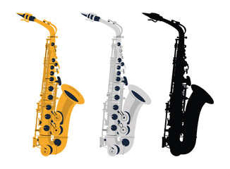 Naklejka premium Set with beautiful saxophones on white background. Vector illustration,