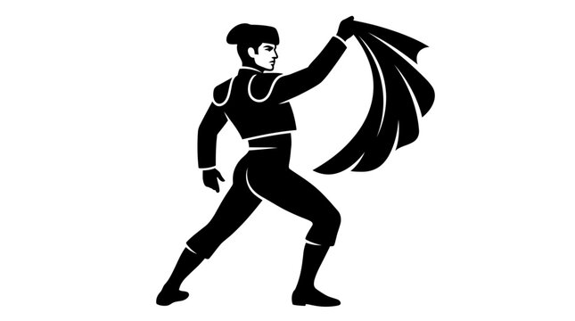 Matador in traditional costume holding a cape during a bullfight.