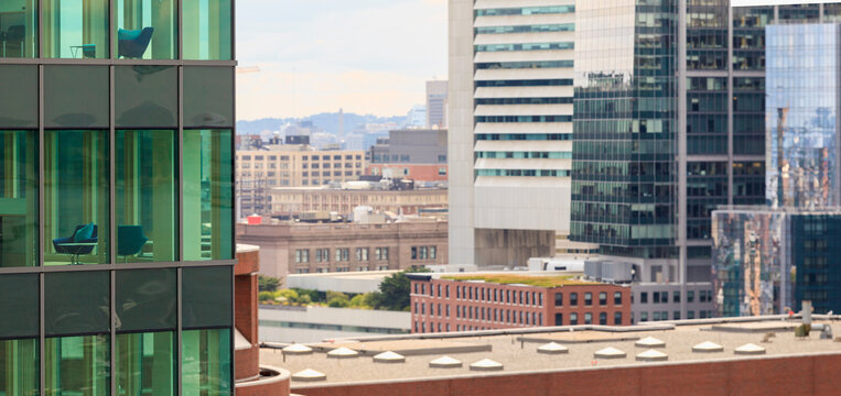 Modern buildings in city, Federal Reserve Bank