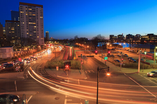 Leverett Circle and Storrow Drive at dusk