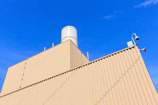 Low angle view of an exhaust stack at an Electric cogeneration power plant