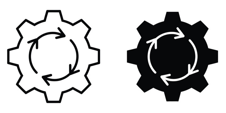 Processing icon data loading and system operation symbol for workflow progress computing tasks and automation status indication concept, vector design