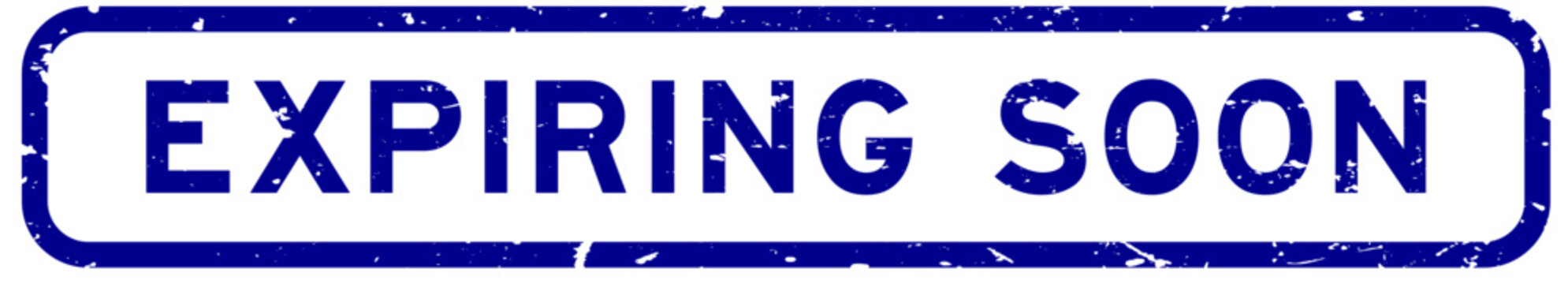 Grunge blue expiring soon word rubber square seal stamp on white background