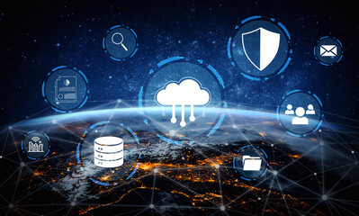 Abstract digital connection illustration showcasing cloud technology, data storage, cybersecurity,...