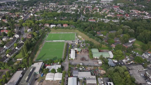 Football Pitches in a Residential Suburb Aerial Germany