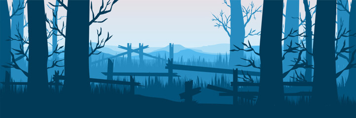 Naklejka premium Modern website header template showing serene dawn mountains and rustic fence
