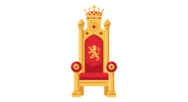Royal throne illustration golden throne with crown and emblem on white background