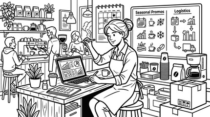 Obraz premium Small Business Owner Managing Cafe Operations with Laptop, MSME Day Concept