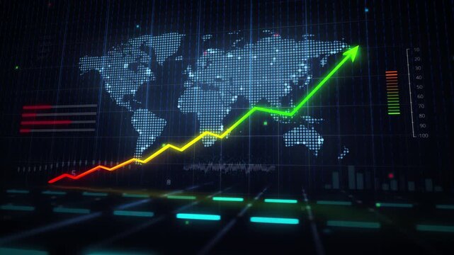 World Map Business Growth Chart Data Dashboard Animated Footage 4K