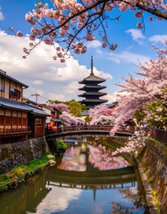 Obraz premium Beautiful scenic summer river view of Kyoto