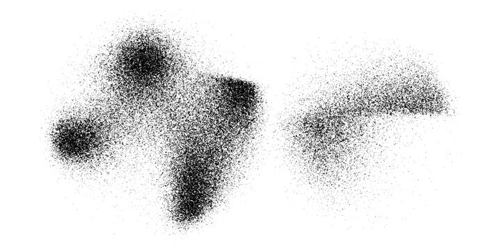 Grainy noise circles vector set. Dot grain texture circles. Spray texture sand and dissolving circles. Abstract black spheres with gradient stipple pattern.  Vector illustration