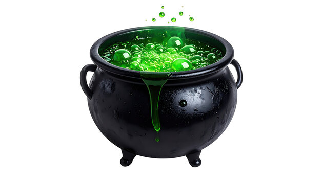 Enchanting Brew Bubbling in a Cauldron A Magical Elixir Being Prepared with Glimmering Green Potion