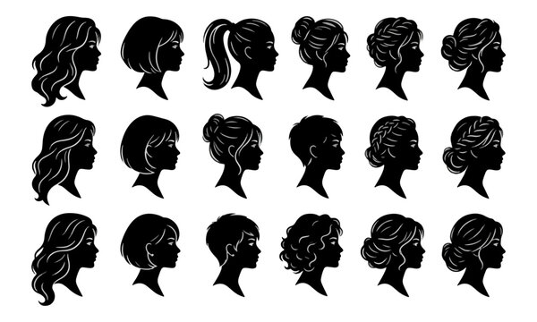 Female Hairstyle Silhouettes Set for Beauty Salon and Fashion Icons
