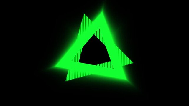 Glowing green neon triangle animation on black background futuristic geometric abstract loop