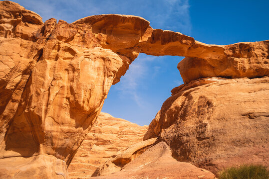Um Fruth rock bridge in wadi rum desert, jordan