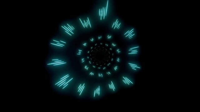 光るネオンの短い集中線がセンターから放射状に広がるアニメ効果線ループ背景動画素材 / Glowing neon short speed lines radiating from the center anime loop background video
