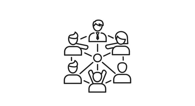 Connected team network icon depicting unity and collaboration on white