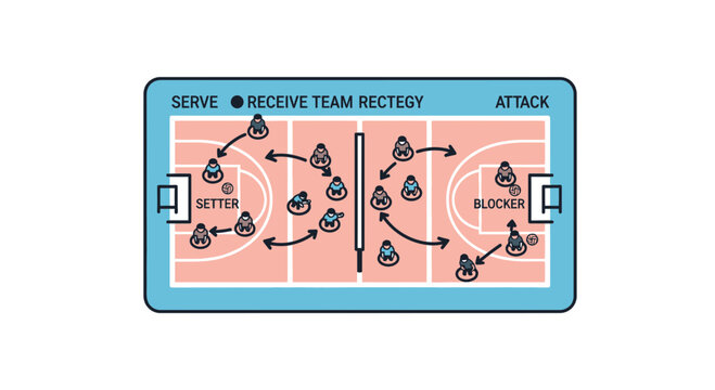 Volleyball court diagram illustrating team strategy and player positions