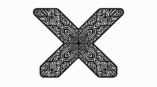 Intricate Letter X Zentangle Mandala with Ornate Decorative Patterns for Stress Relief Coloring Book and Creative Design Projects