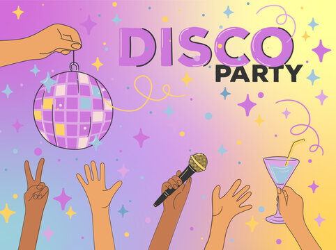 Hand-Drawn Disco Party Hands Poster