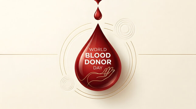 World blood donor day concept with red drop and helping hand graphic donation awareness medicine