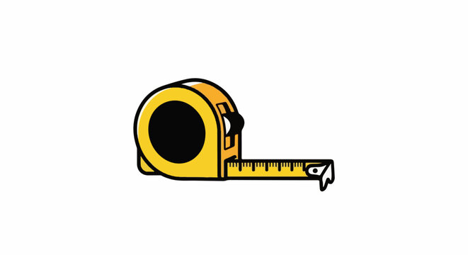 A yellow measuring tape with a black circle and ruler marks