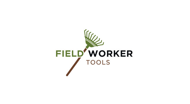 Field worker tools logo design rake icon on white background
