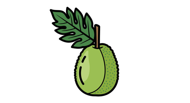Fresh jackfruit illustration with green leaf on white background for design
