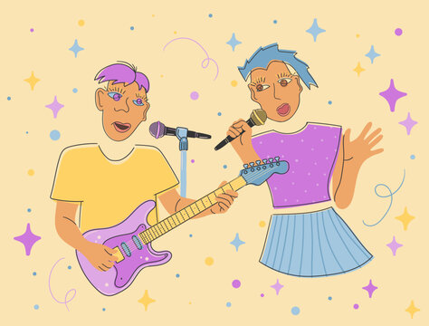 Hand-Drawn Quirky Music Duet Vector