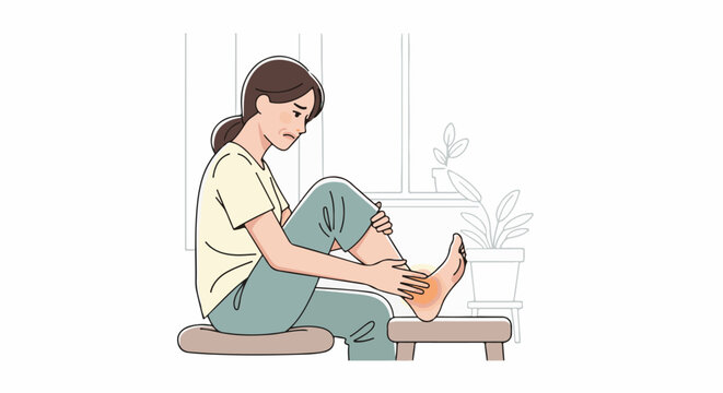 Woman holding painful ankle with red inflammation mark