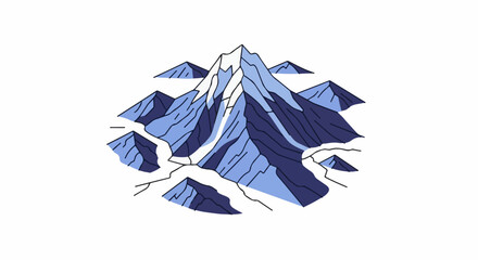 Obraz premium Stylized mountain range with a central snow-capped peak and surrounding hills