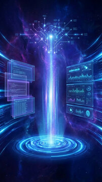 Digital interface showcasing data analysis and secure access logs, symbolizing advanced technology, global connection, and digital security in a cosmic backdrop