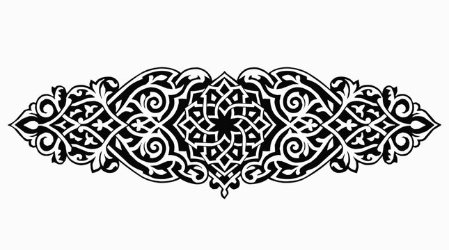 Islamic geometry, geometric pattern - Intricate Black and White Islamic Geometric Ornament, Decorative Arabesque Border Design, Elegant Arabesque