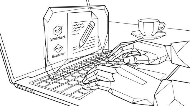 Professional Content Writing and Editing on a Laptop with Integrated Spellcheck and Grammar Verification Software for Error-Free Digital Copywriting