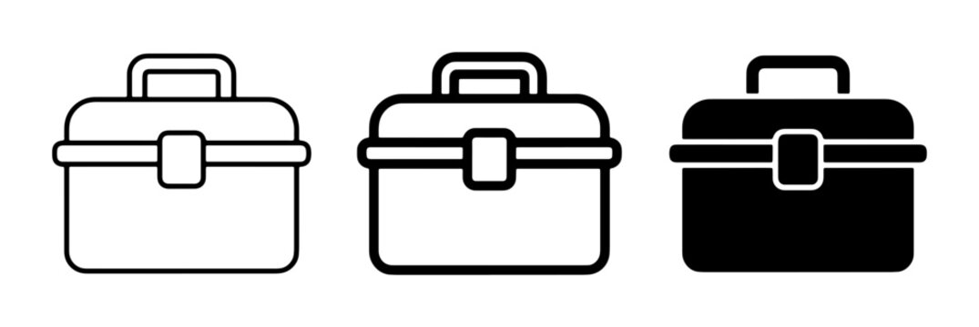 Toolbox Icons: Three Variations of a Portable Storage Container for Tools and Equipment