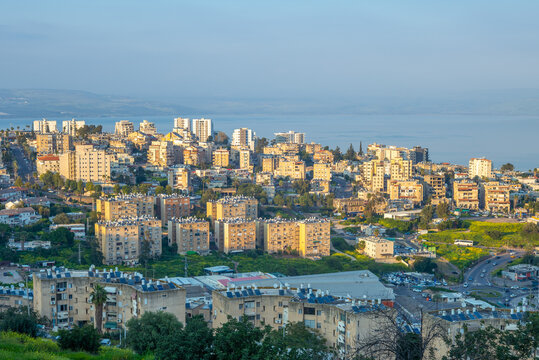 Skyline of Tiberias at shore of Galilee in Israel