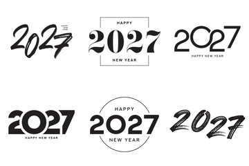 Fototapeta premium Trendy 2027 Happy New Year logo set. 2027 Happy New Year symbol collection. Vector minimalist black 2027 New Year labels. Holiday symbols for greeting card, brochure, poster, branding and printing.