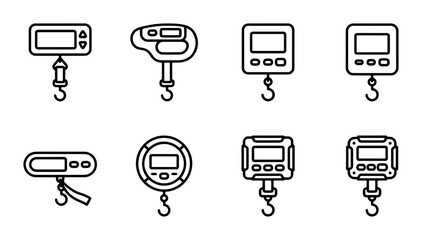 Digital Hanging Scale Icons, Portable Weighing Device Set, Electronic Measurement Tools © Shuvo