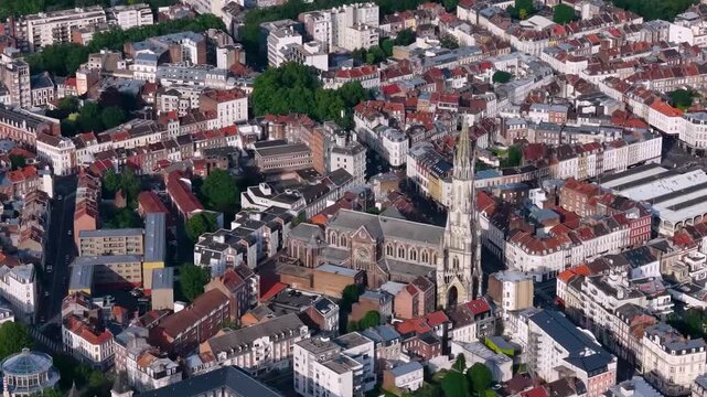 Aerial view beside the old town above the city Lille in France, on a sunny afternoon in early summer.