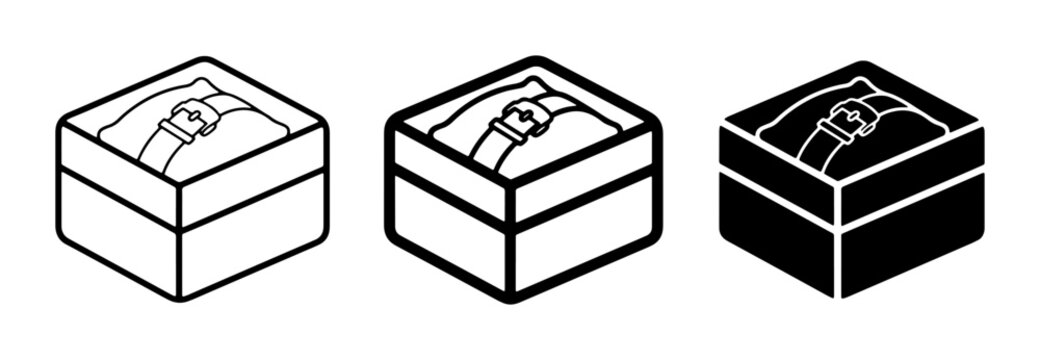 Watch in Box Icons, Gift Packaging Vector Art, Luxury Accessory Presentation