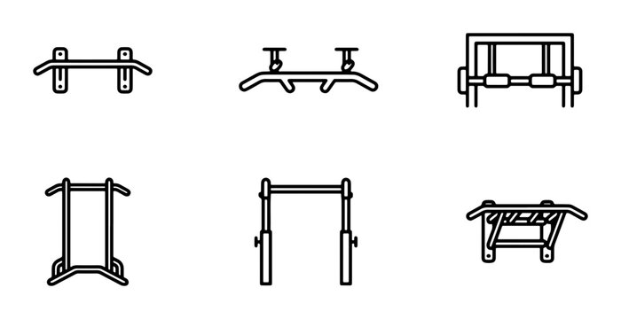 Outdoor Fitness Equipment Icons, Gym Workout Gear Vector Set, Park Exercise Machines Collection