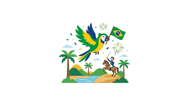 Brazilian Parrot Flying Over Rider in Tropical Landscape
