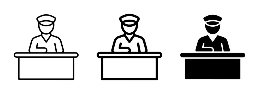 Security Guard Icons, Officer at Desk, Border Control, Receptionist, Service Personnel