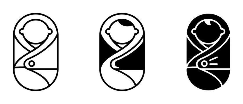 Newborn Baby Icons, Swaddled Infant Graphics, Wrapped Child Symbols