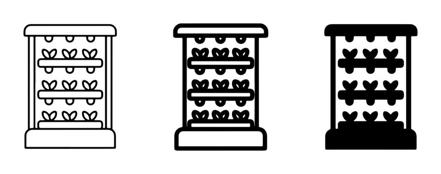 Vertical Garden Icons, Hydroponic System Symbols, Indoor Farming Vector Graphics