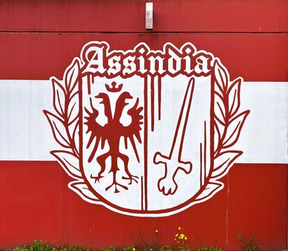 Sicht auf ein Assindia-Painting am Stadion an der Hafenstra&szlig;e am 5. Juni 2026 in Essen, Deutschland