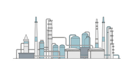 Obraz premium Industrial complex illustration with various structures and elements on white