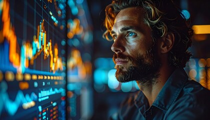 Obraz premium Engineer Analyzing Holographic Financial Chart Data